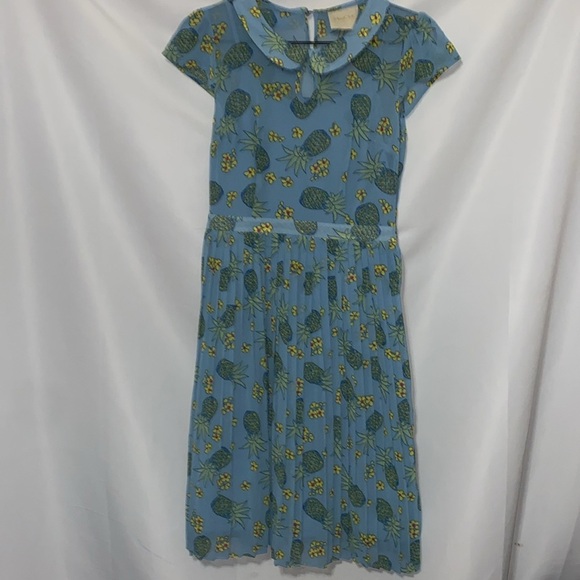 Modcloth Blue Flutter Sleeve Sundress See measurements Pineapple design pleated - Picture 4 of 14